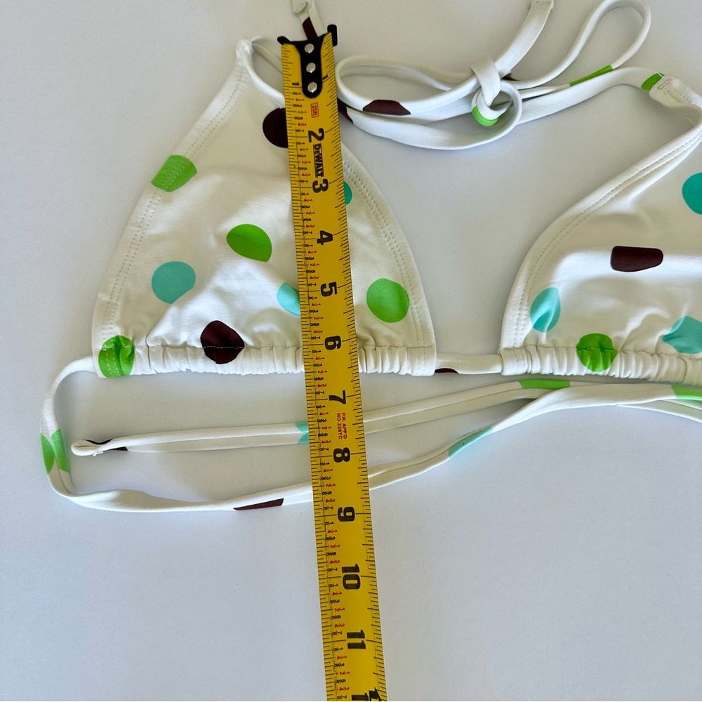 White Polka Dot String Bikini Set With Tie Side Bottoms Adjustable Halter Size M - Picture 9 of 13